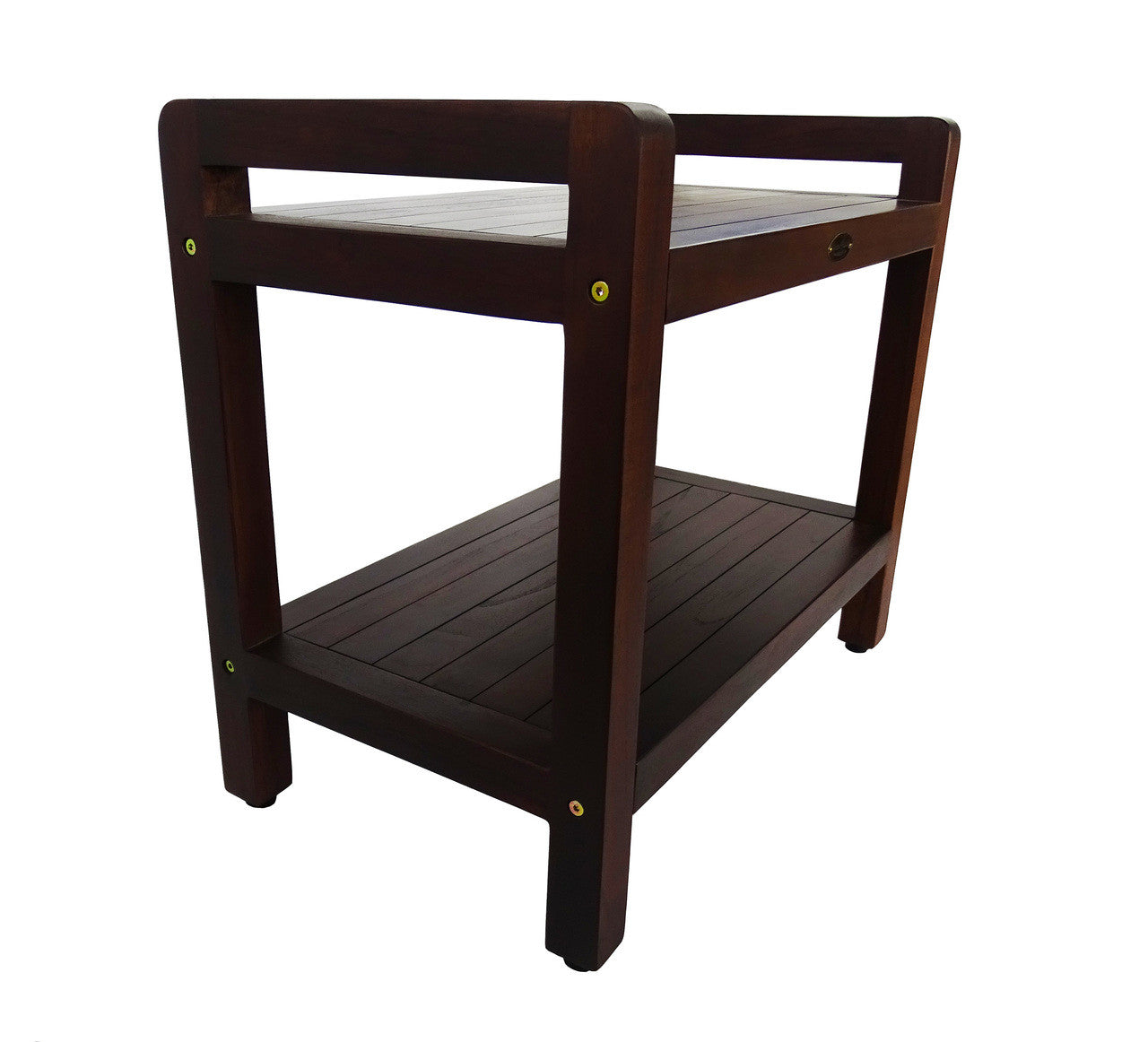 DecoTeak® Eleganto® 24" Teak Wood Shower Bench with LiftAide Arms and Shelf in Woodland Brown Finish