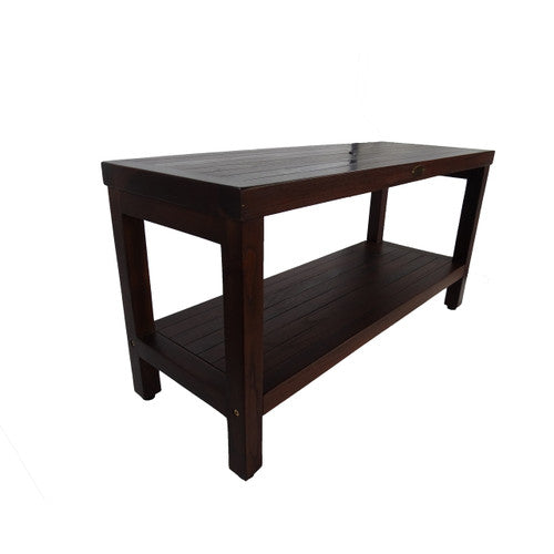 DecoTeak® Eleganto® 36" Teak Wood Shower Bench with Shelf in Woodland Brown Finish