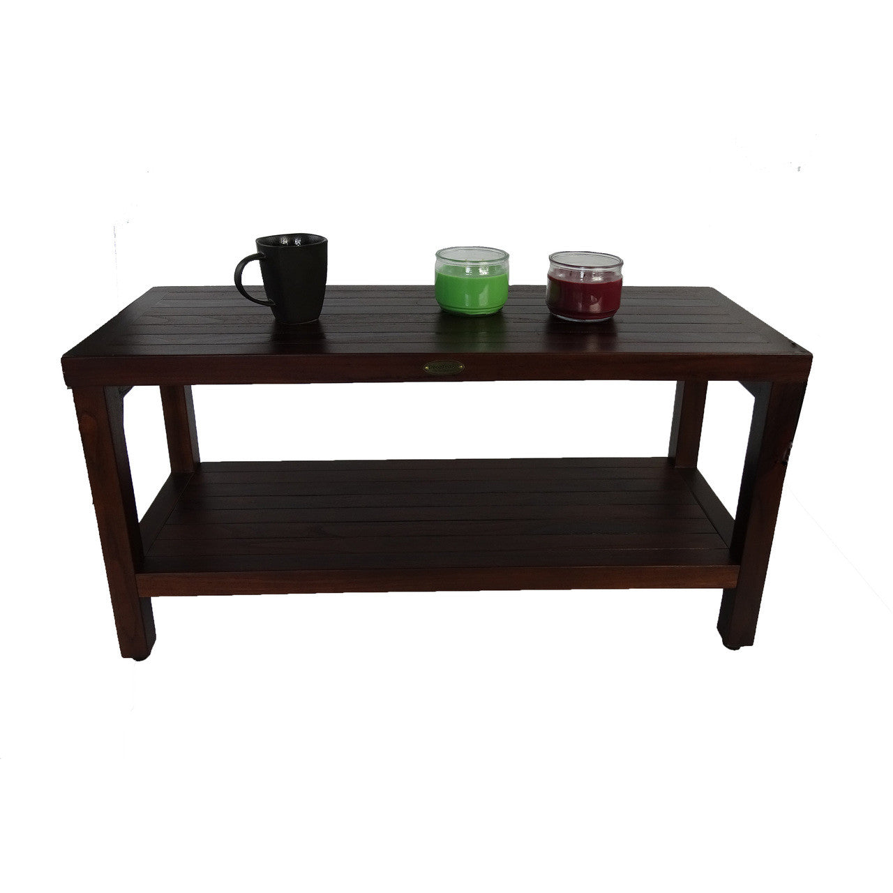 DecoTeak® Eleganto® 36" Teak Wood Shower Bench with Shelf in Woodland Brown Finish