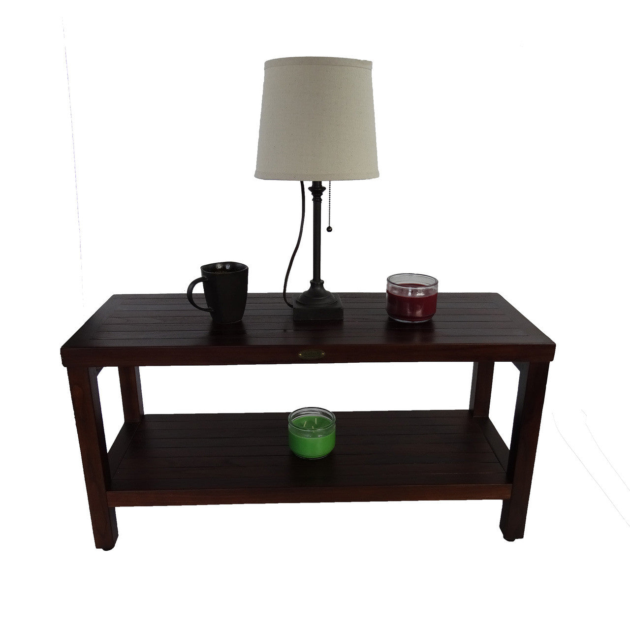 DecoTeak® Eleganto® 36" Teak Wood Shower Bench with Shelf in Woodland Brown Finish