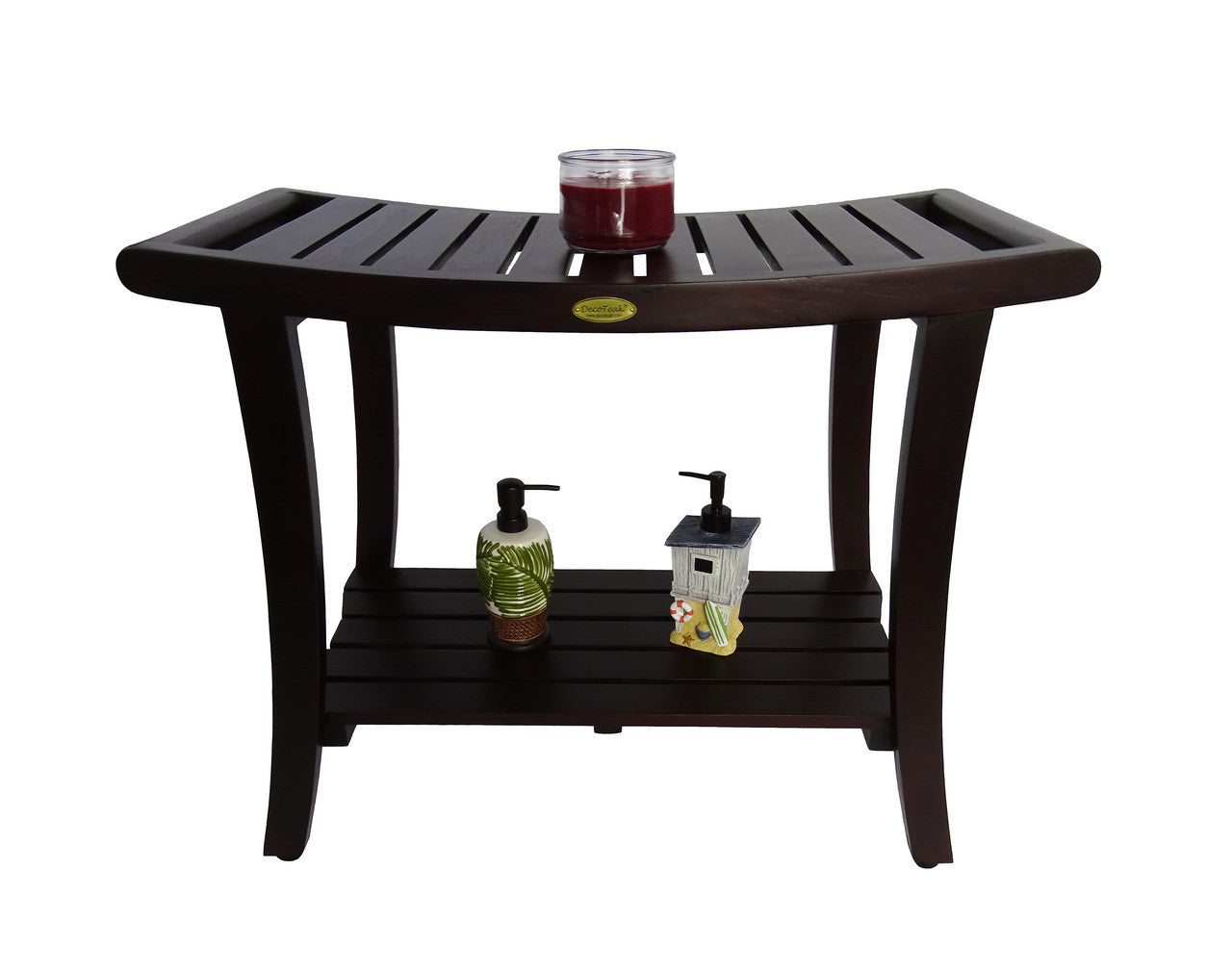 DecoTeak® Harmony® 30"L Teak Wood Bench with Shelf and LiftAide Arms in Woodland Brown Finish - Extended Height