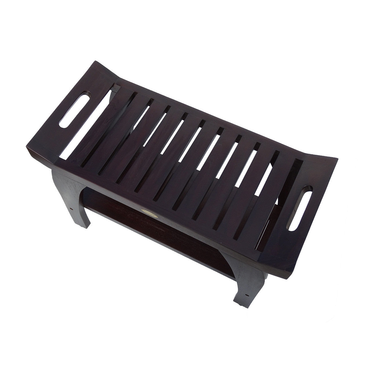 DecoTeak® Tranquility® 30" Teak Wood Shower Bench with Shelf and LiftAide® Arms in Woodland Brown Finish