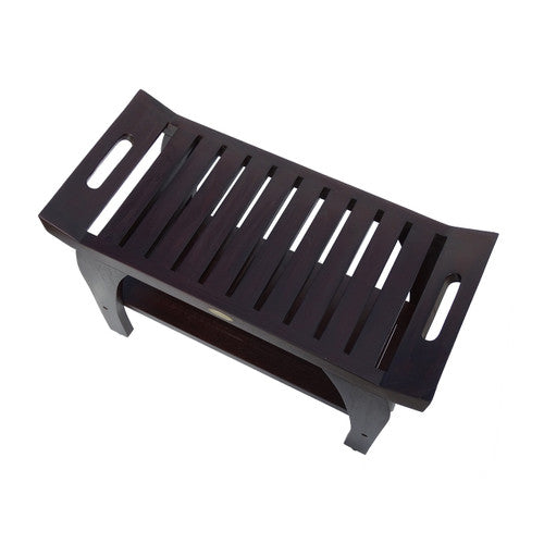 DecoTeak® Tranquility® 30" Teak Wood Shower Bench with Shelf and LiftAide® Arms in Woodland Brown Finish