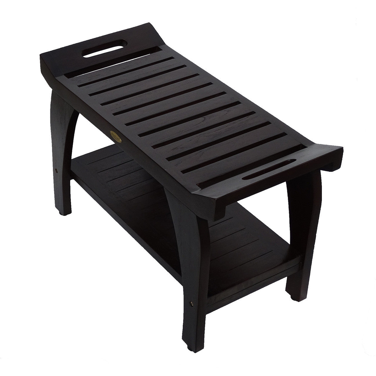 DecoTeak® Tranquility® 30" Teak Wood Shower Bench with Shelf and LiftAide® Arms in Woodland Brown Finish
