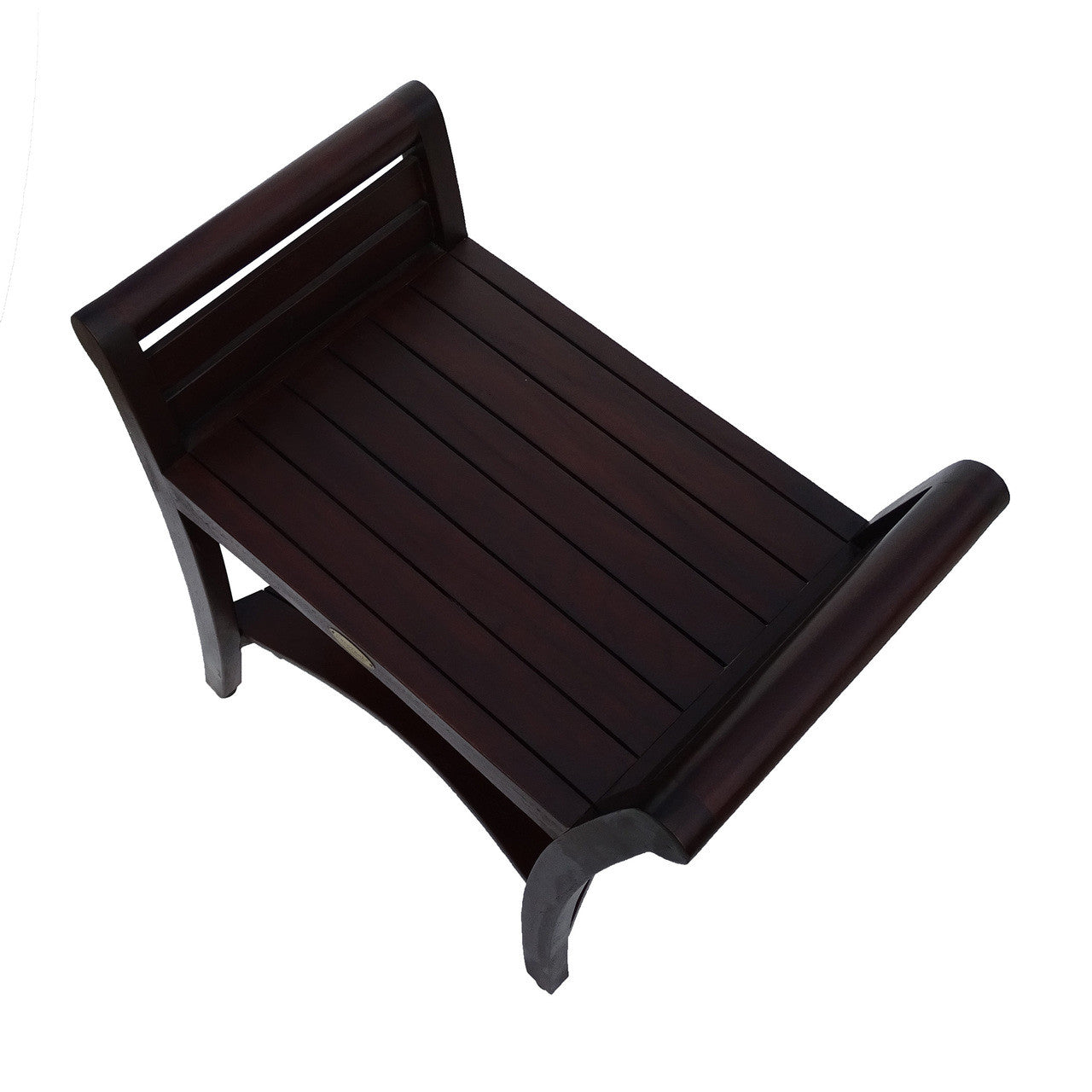 DecoTeak® Symmetry® 24" Teak Wood Shower Bench with Shelf and LiftAide Arms in Woodland Brown Finish