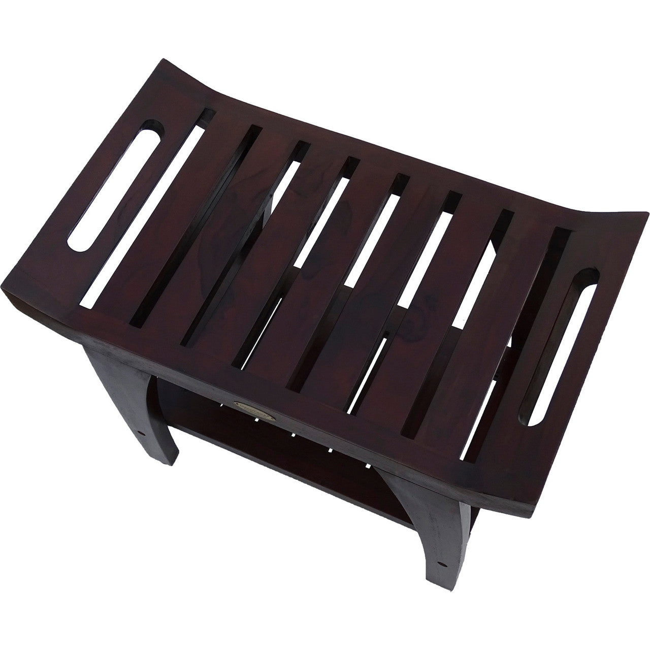 DecoTeak® Tranquility® 24" Teak Wood Shower Bench with Shelf and LiftAide® Arms in Woodland Brown Finish