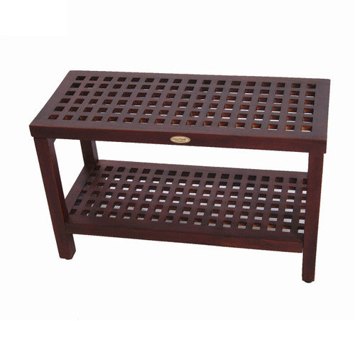 DecoTeak® Espalier® 30" Teak Wood Shower Bench with Shelf in Woodland Brown Finish