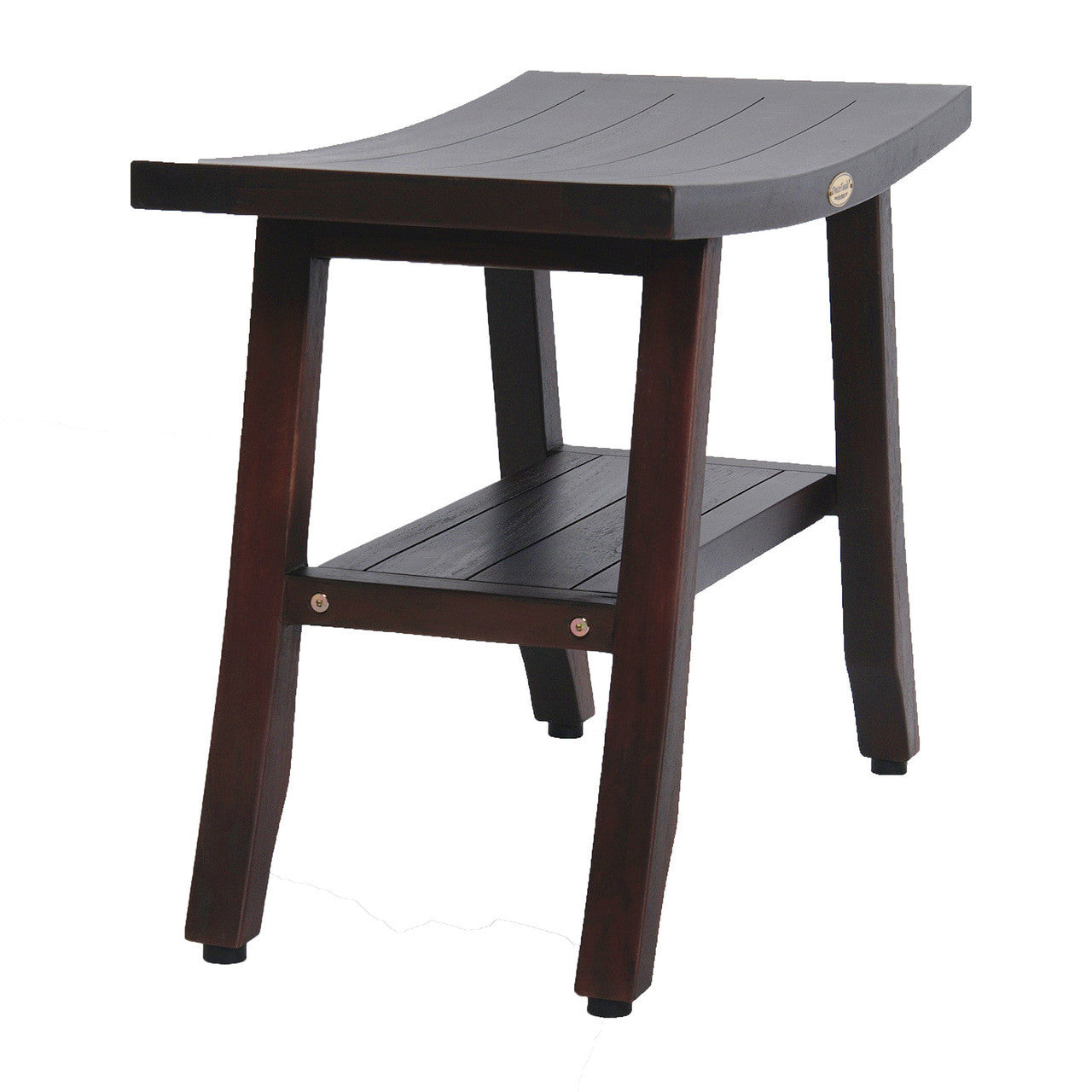 DecoTeak® Satori® 24" Teak Wood Shower Bench with Shelf in Woodland Brown Finish