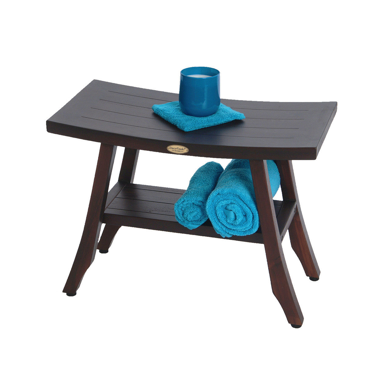 DecoTeak® Satori® 24" Teak Wood Shower Bench with Shelf in Woodland Brown Finish