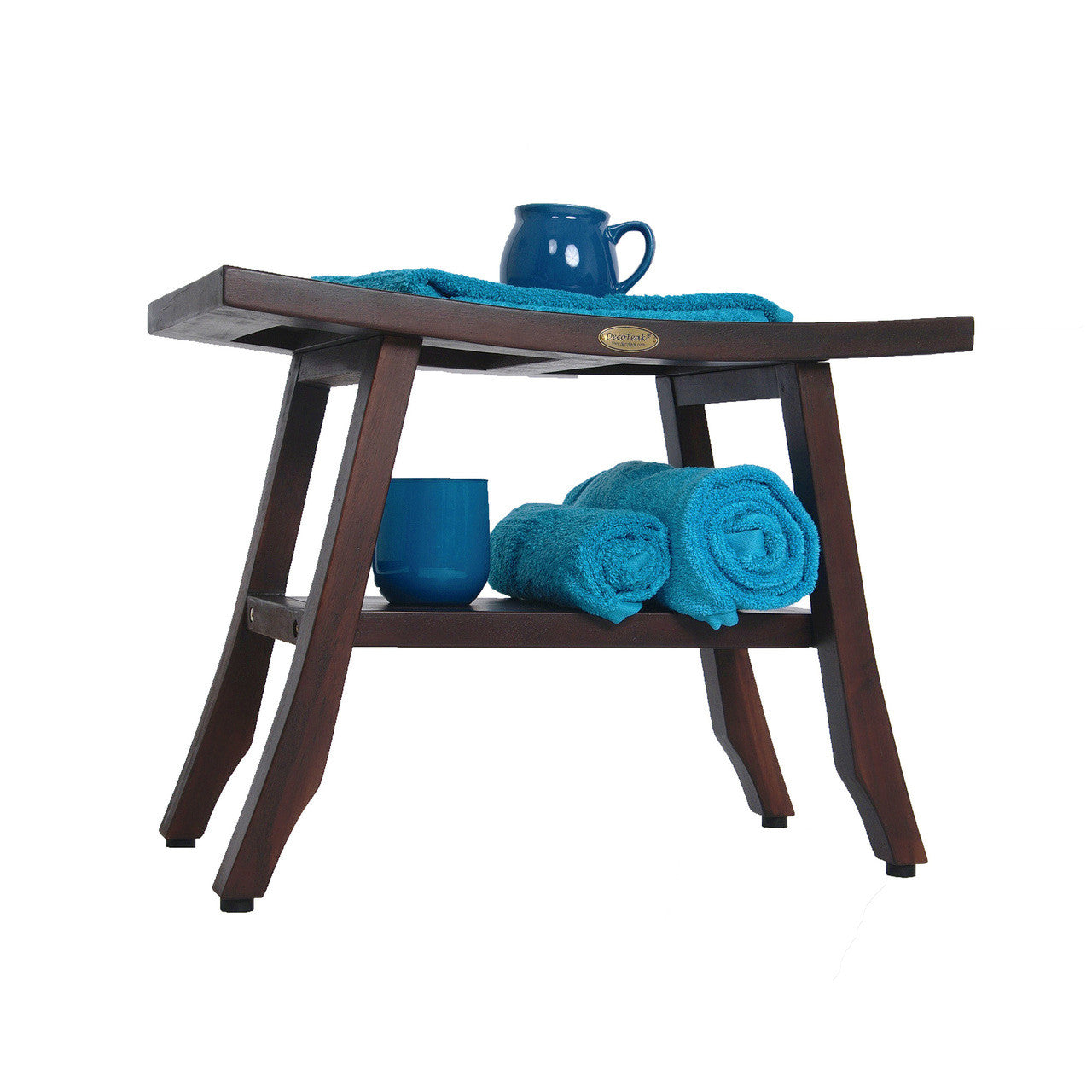 DecoTeak® Satori® 24" Teak Wood Shower Bench with Shelf in Woodland Brown Finish