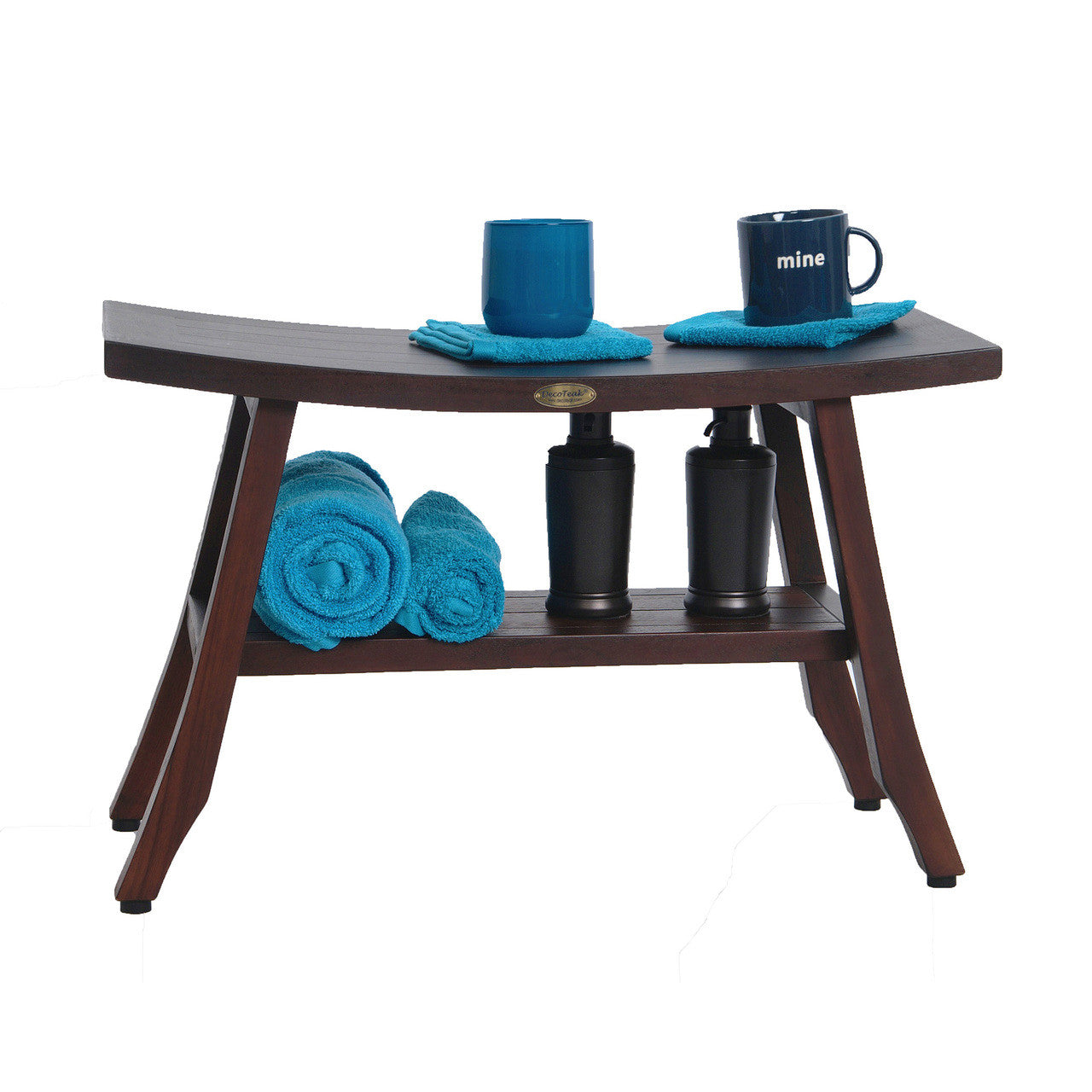 DecoTeak® Satori® 28" Teak Wood Shower Bench with Shelf in Woodland Brown Finish