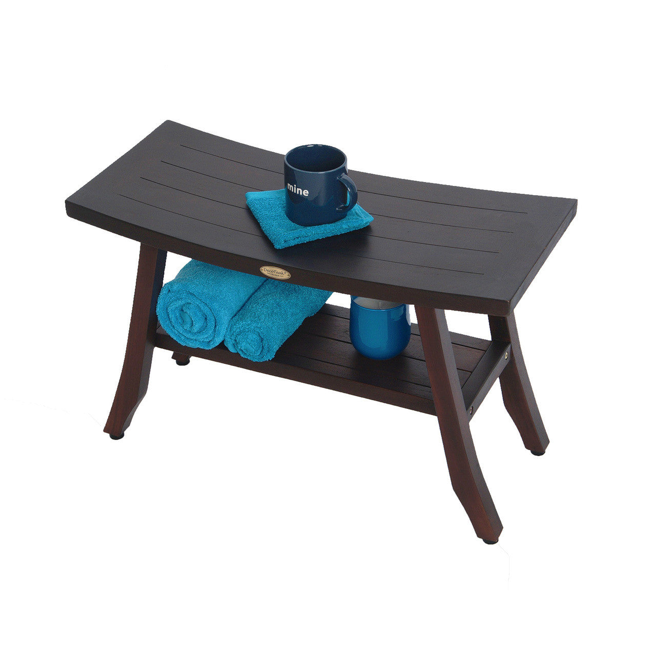 DecoTeak® Satori® 28" Teak Wood Shower Bench with Shelf in Woodland Brown Finish
