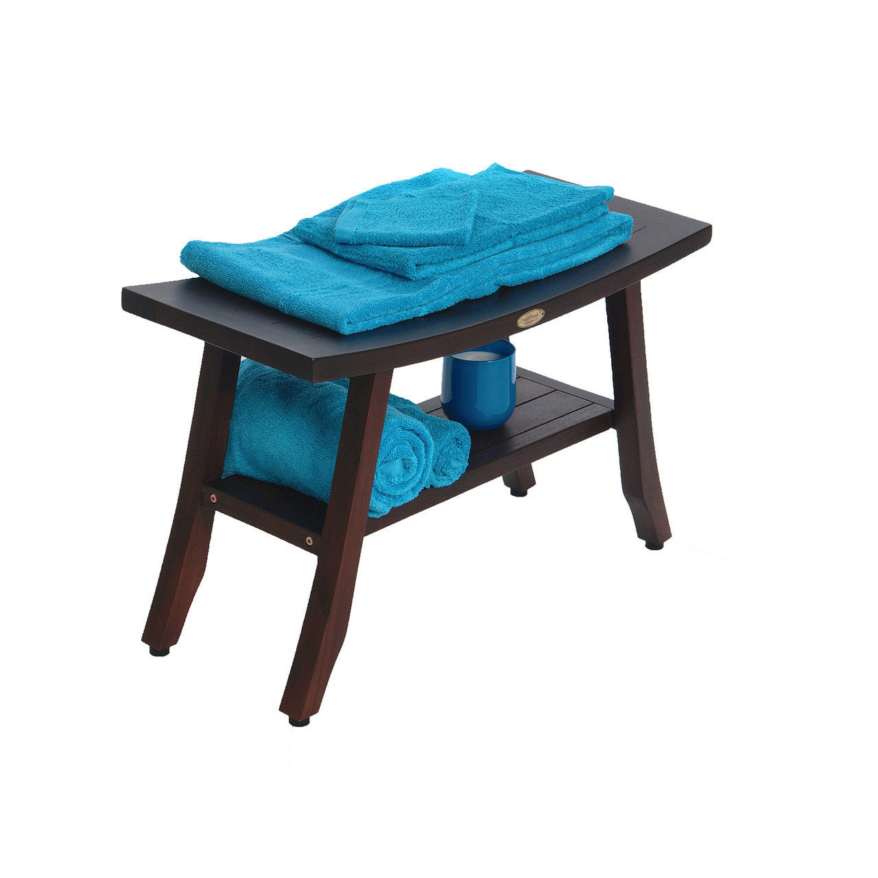DecoTeak® Satori® 28" Teak Wood Shower Bench with Shelf in Woodland Brown Finish