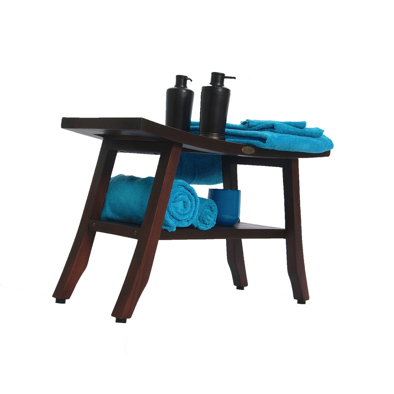 DecoTeak® Satori® 28" Teak Wood Shower Bench with Shelf in Woodland Brown Finish