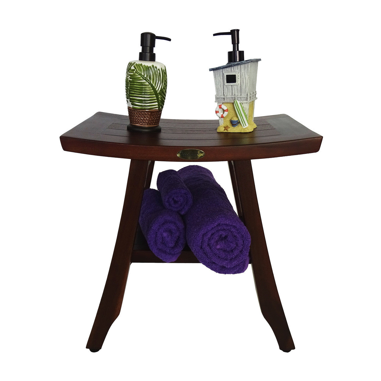 DecoTeak® Satori® 18" Teak Wood Shower Bench with Shelf in Woodland Brown Finish