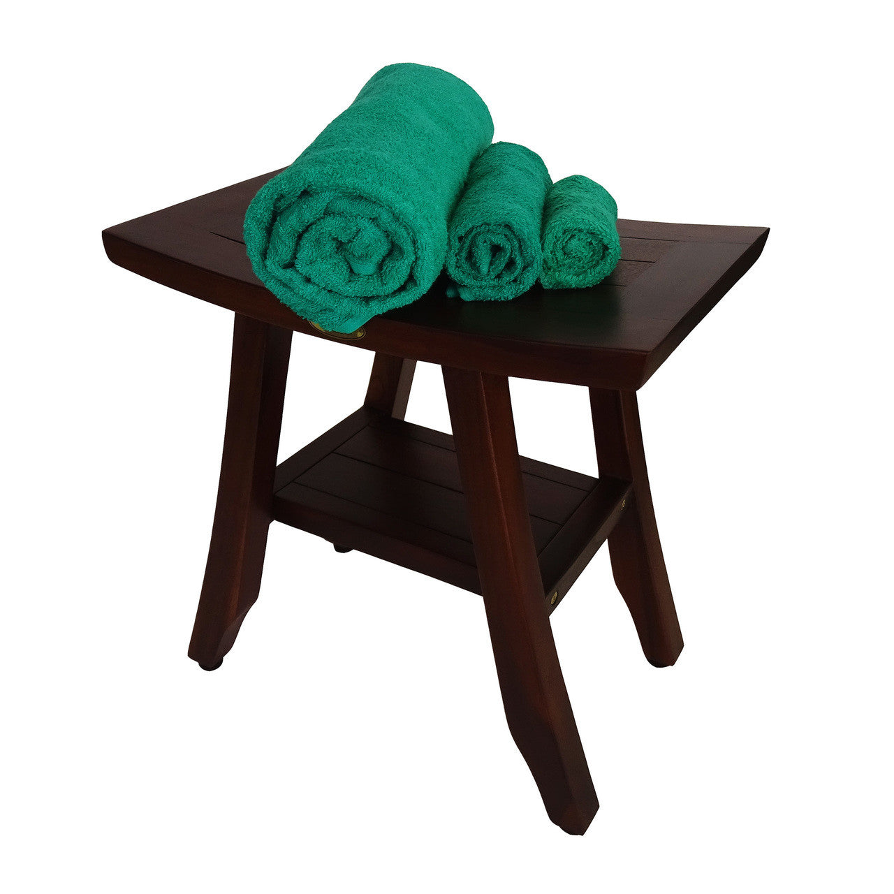 DecoTeak® Satori® 18" Teak Wood Shower Bench with Shelf in Woodland Brown Finish