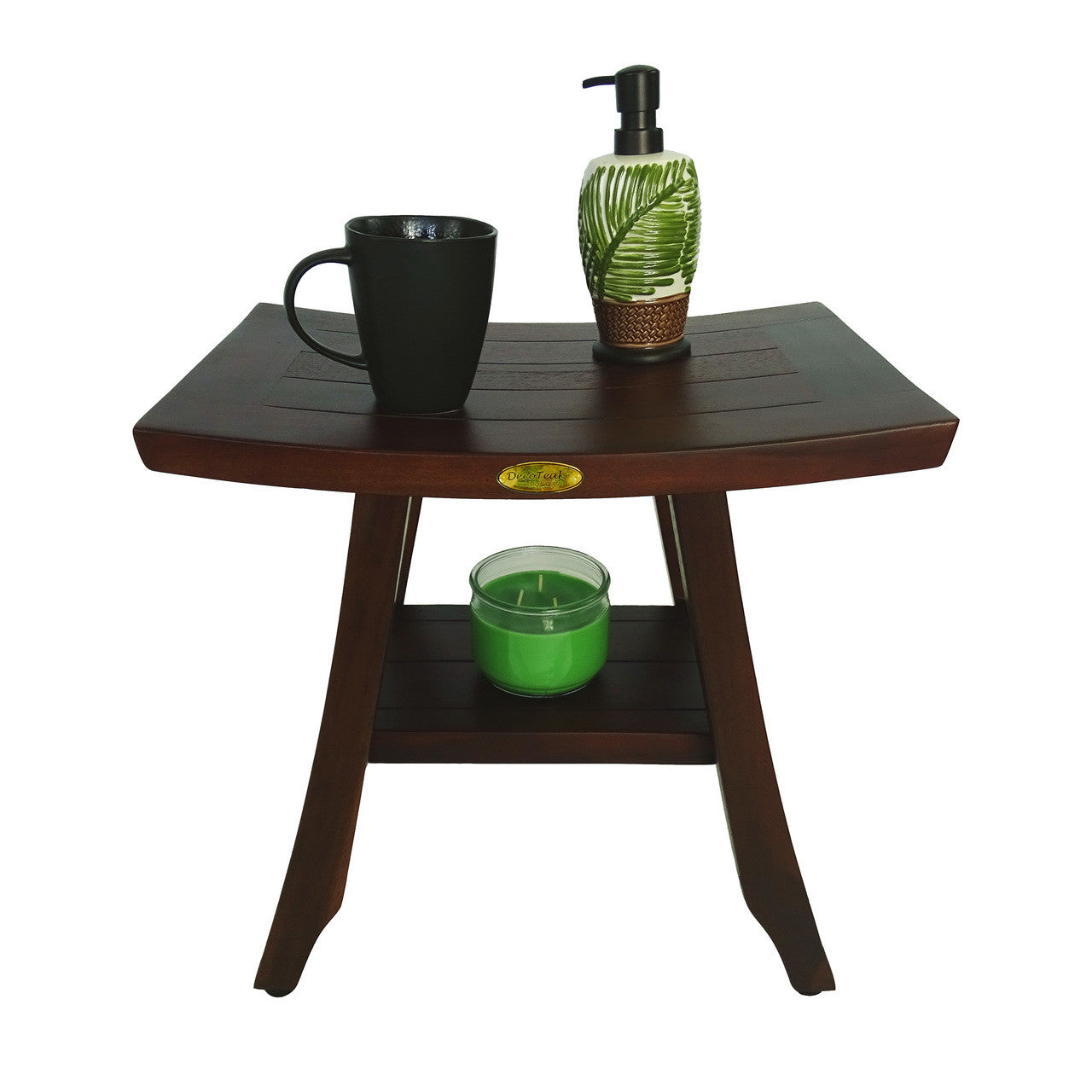 DecoTeak® Satori® 18" Teak Wood Shower Bench with Shelf in Woodland Brown Finish