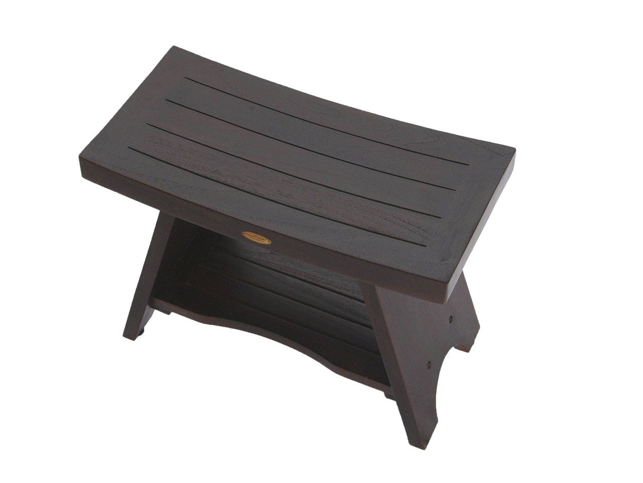 DecoTeak® Serenity® 24" Teak Wood Shower Bench with Shelf in Woodland Brown Finish