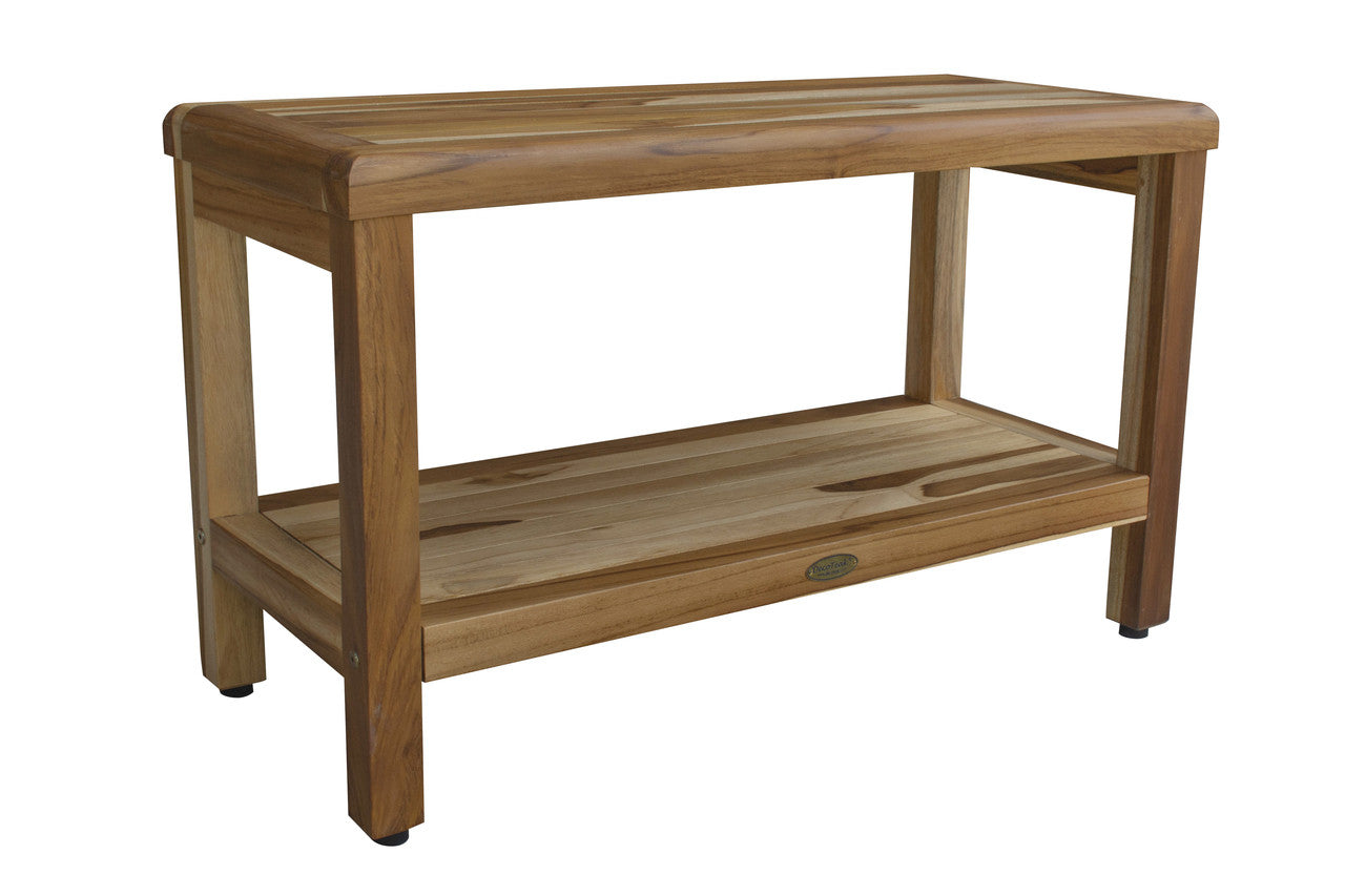 EcoDecors® Eleganto® 30" Teak Wood Shower Bench with Shelf in EarthyTeak Finish