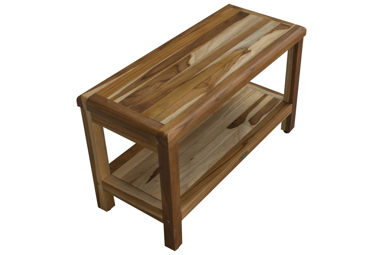 EcoDecors® Eleganto® 30" Teak Wood Shower Bench with Shelf in EarthyTeak Finish