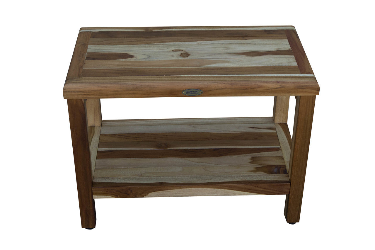 EcoDecors® Eleganto® 24" Teak Wood Shower Bench with Shelf in EarthyTeak Finish