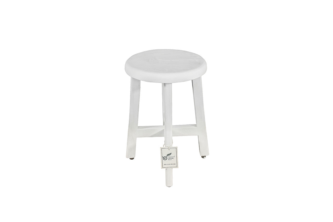 Shoji® 18" Teak Wood Shower Stool with 12" Round Seat in White Driftwood Finish