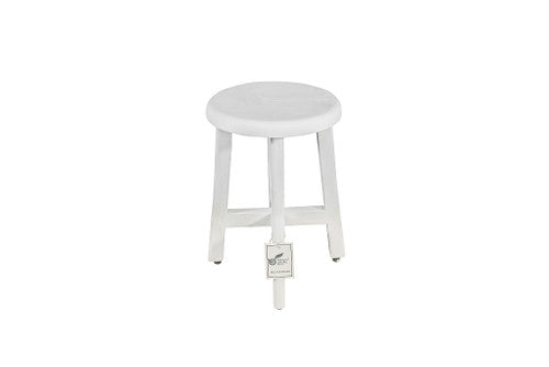 Shoji® 18" Teak Wood Shower Stool with 12" Round Seat in White Driftwood Finish