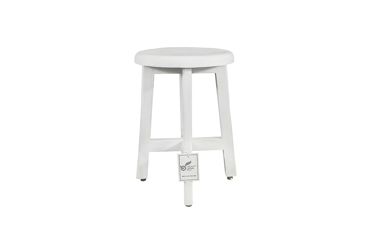 Shoji® 18" Teak Wood Shower Stool with 12" Round Seat in White Driftwood Finish