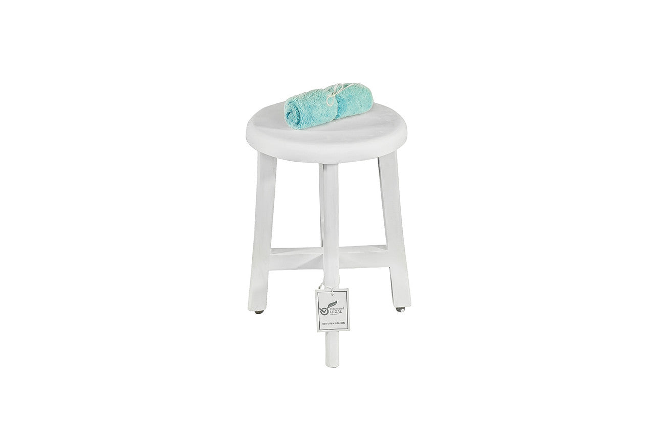 Shoji® 18" Teak Wood Shower Stool with 12" Round Seat in White Driftwood Finish