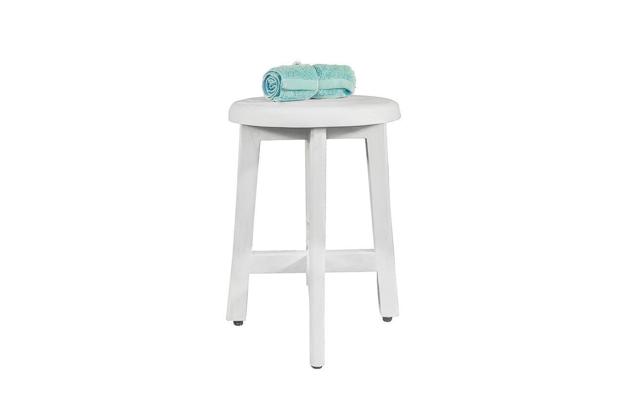 Shoji® 18" Teak Wood Shower Stool with 12" Round Seat in White Driftwood Finish