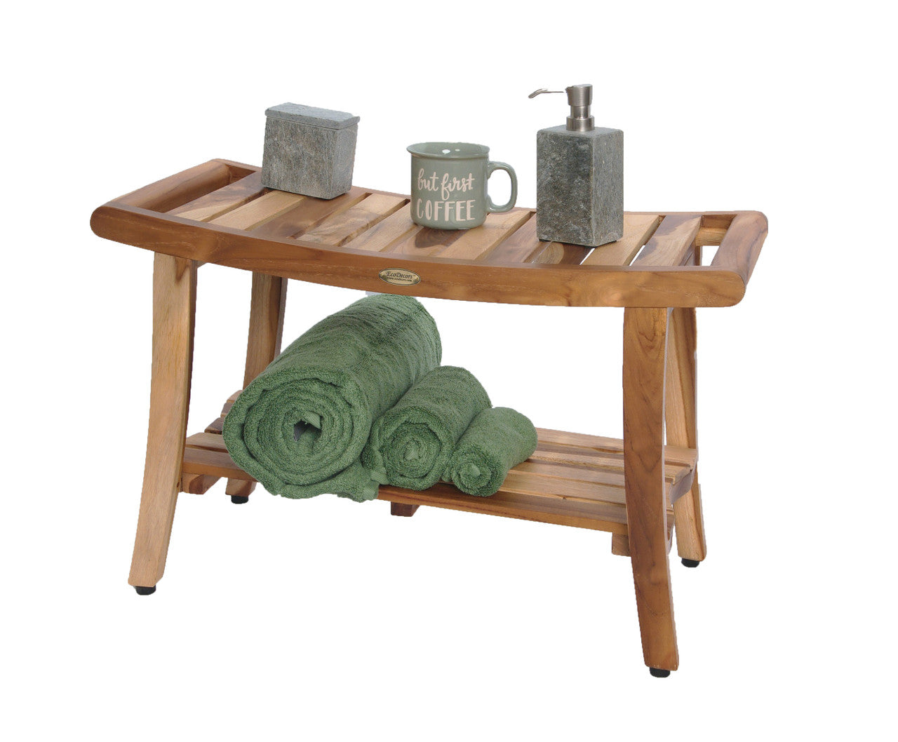 EcoDecors® Harmony® 30" Teak Wood Shower Bench with LiftAide® Arms in EarthyTeak Finish