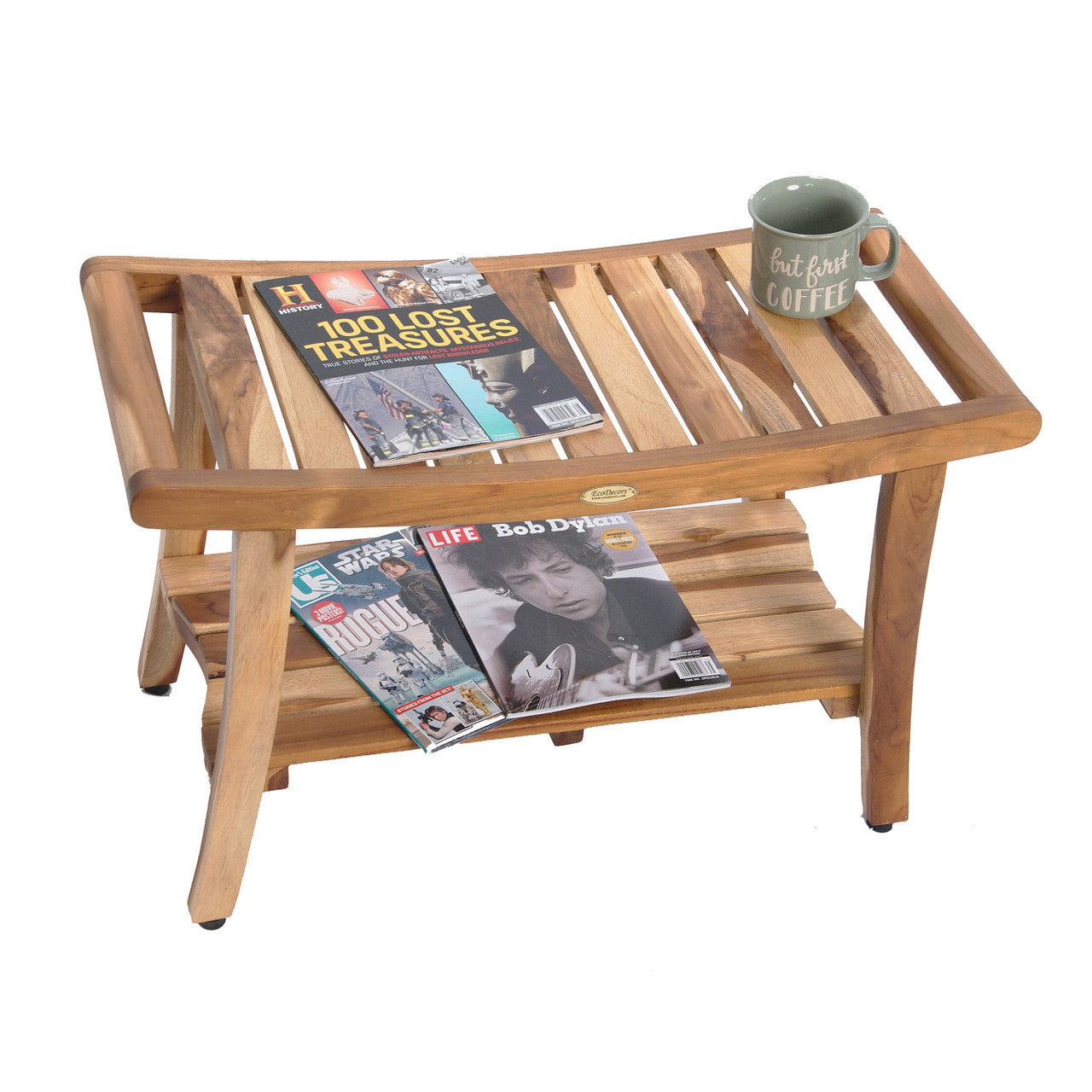 EcoDecors® Harmony® 30" Teak Wood Shower Bench with LiftAide® Arms in EarthyTeak Finish