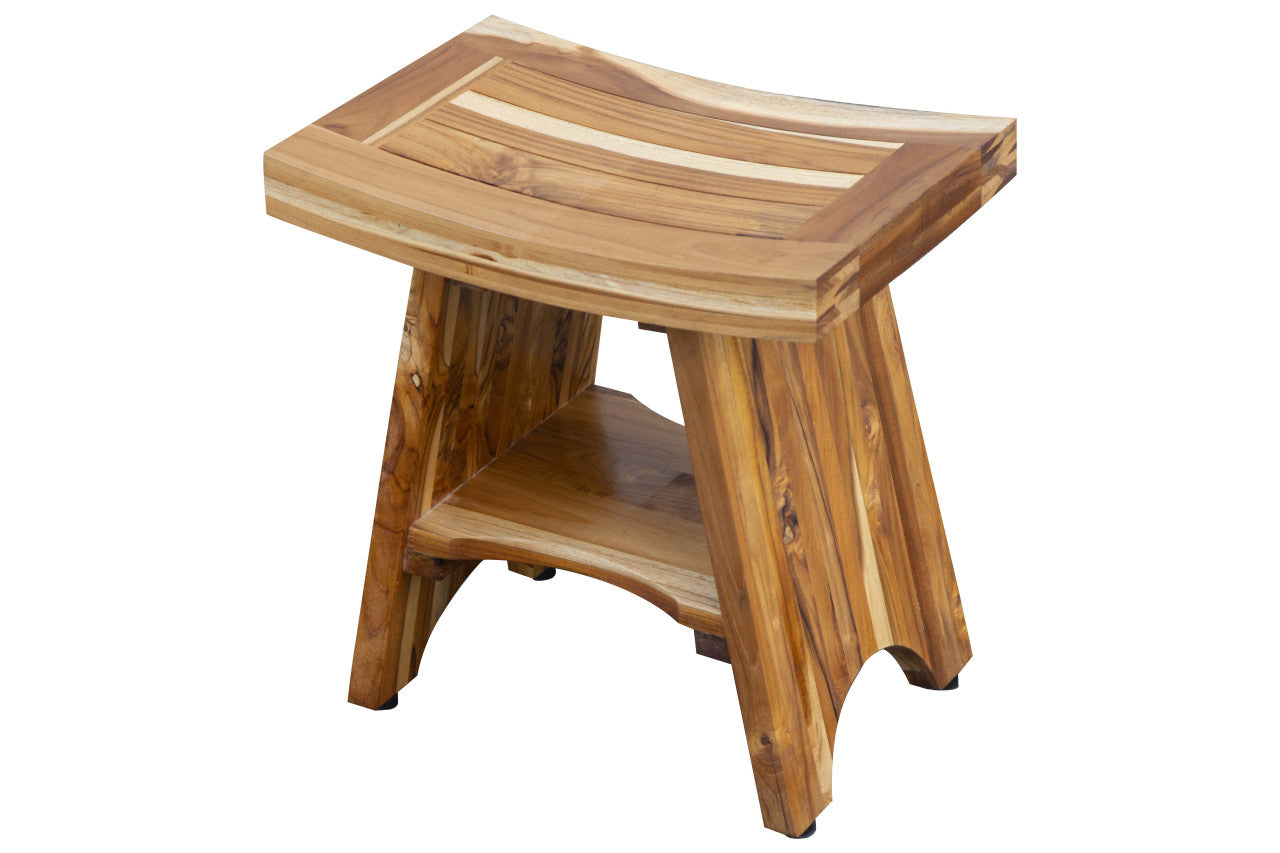 EcoDecors® Serenity® 18" Teak Wood Shower Bench with Shelf in EarthyTeak Finish