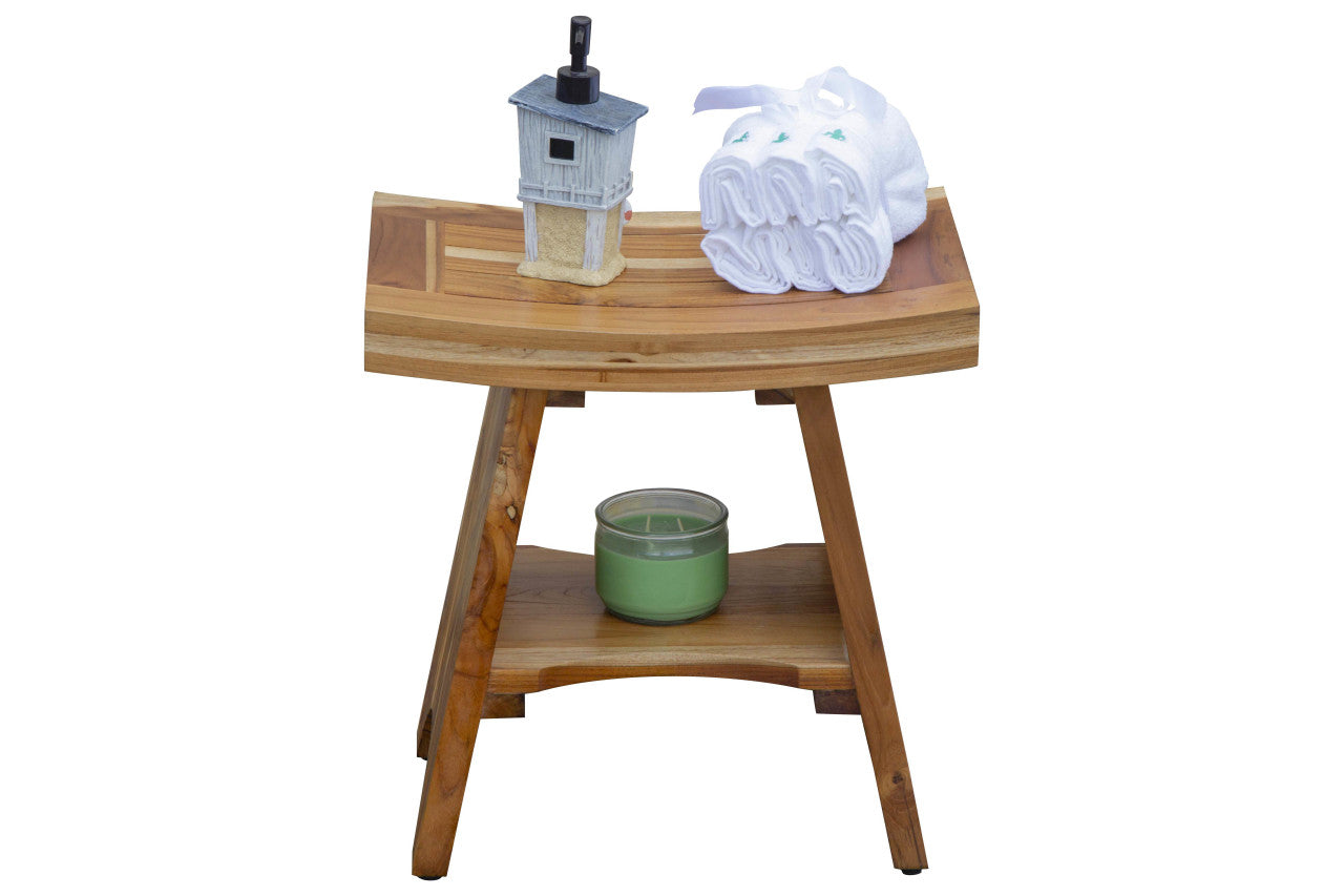 EcoDecors® Serenity® 18" Teak Wood Shower Bench with Shelf in EarthyTeak Finish