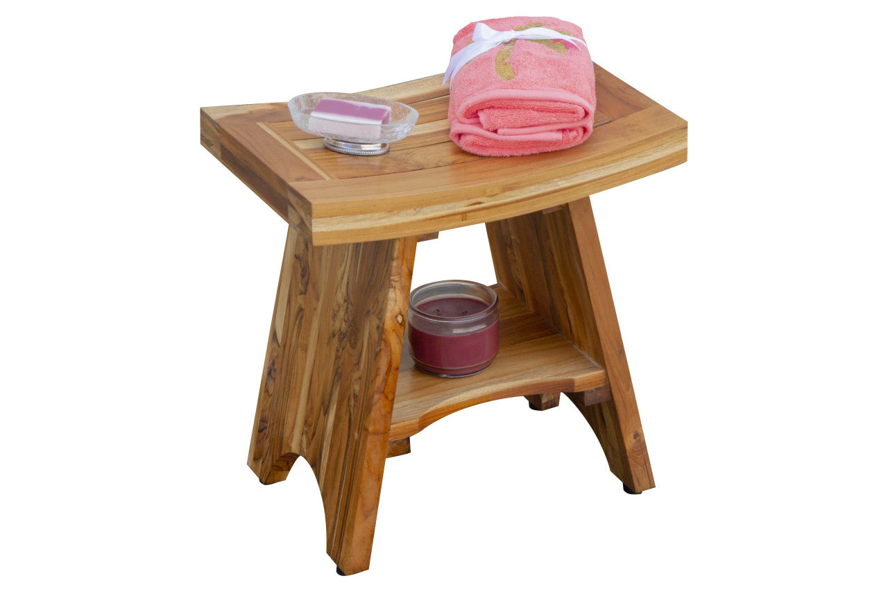 EcoDecors® Serenity® 18" Teak Wood Shower Bench with Shelf in EarthyTeak Finish