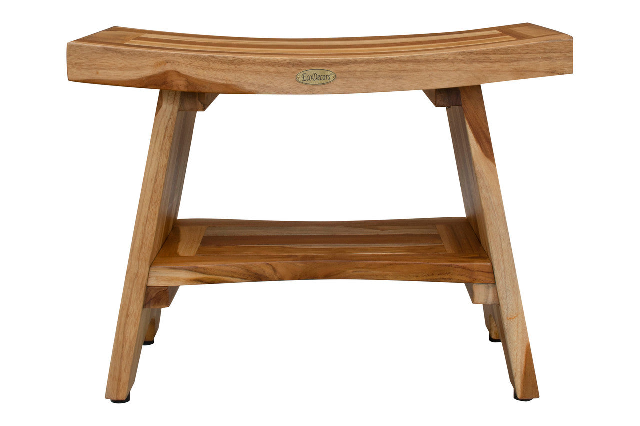 EcoDecors® Serenity® 24" Teak Wood Shower Bench with Shelf in EarthyTeak Finish