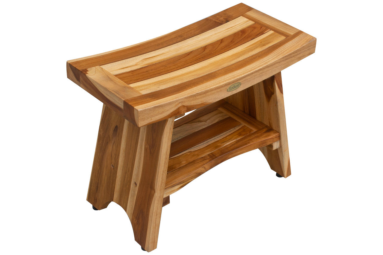 EcoDecors® Serenity® 24" Teak Wood Shower Bench with Shelf in EarthyTeak Finish