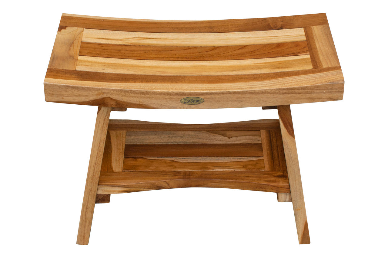 EcoDecors® Serenity® 24" Teak Wood Shower Bench with Shelf in EarthyTeak Finish