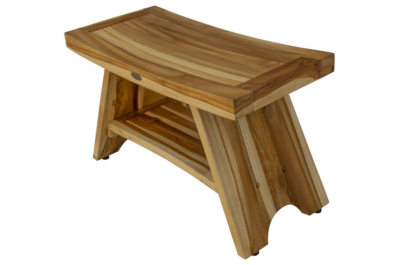 EcoDecors® Serenity® 30" Teak Wood Shower Bench with Shelf in EarthyTeak Finish