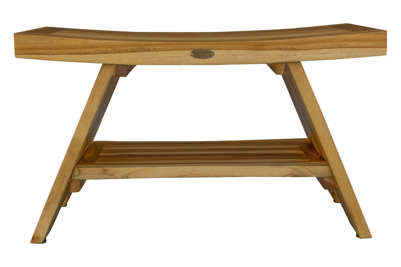 EcoDecors® Serenity® 30" Teak Wood Shower Bench with Shelf in EarthyTeak Finish