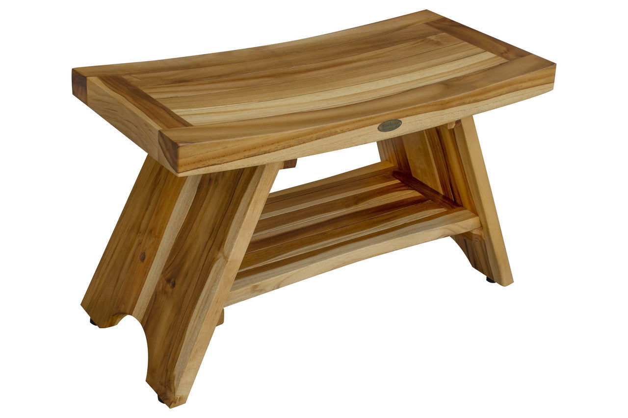 EcoDecors® Serenity® 30" Teak Wood Shower Bench with Shelf in EarthyTeak Finish