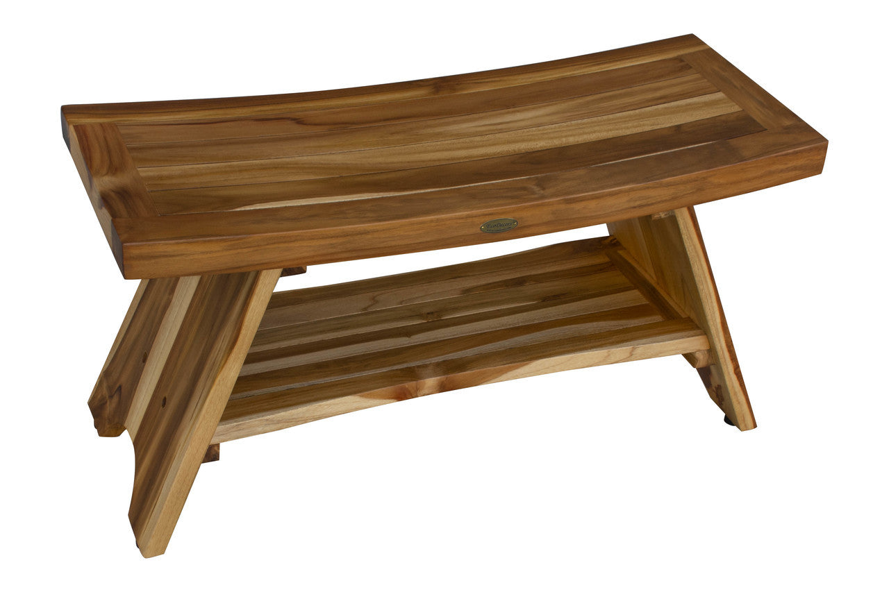 EcoDecors® Serenity® 35" Teak Wood Shower Bench with Shelf in EarthyTeak Finish