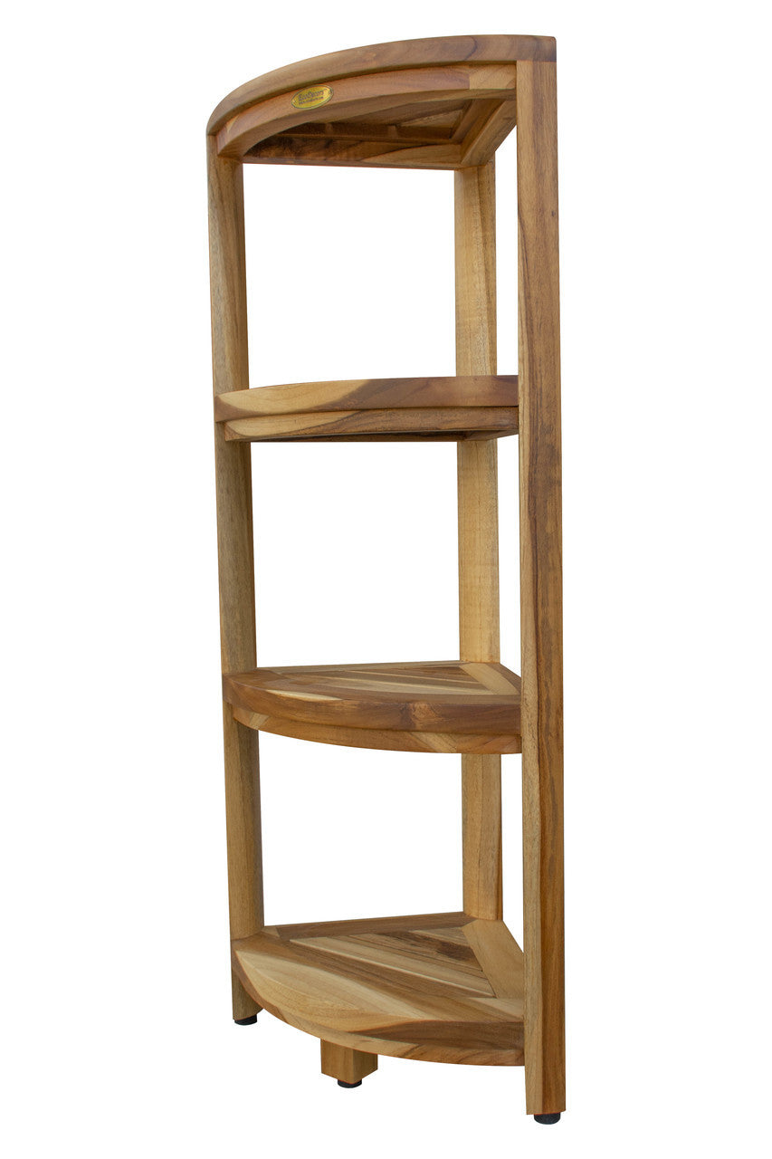 EcoDecors® SnazzyCorner® 38" Teak Wood 4-Tier Corner Shelf in EarthyTeak Finish