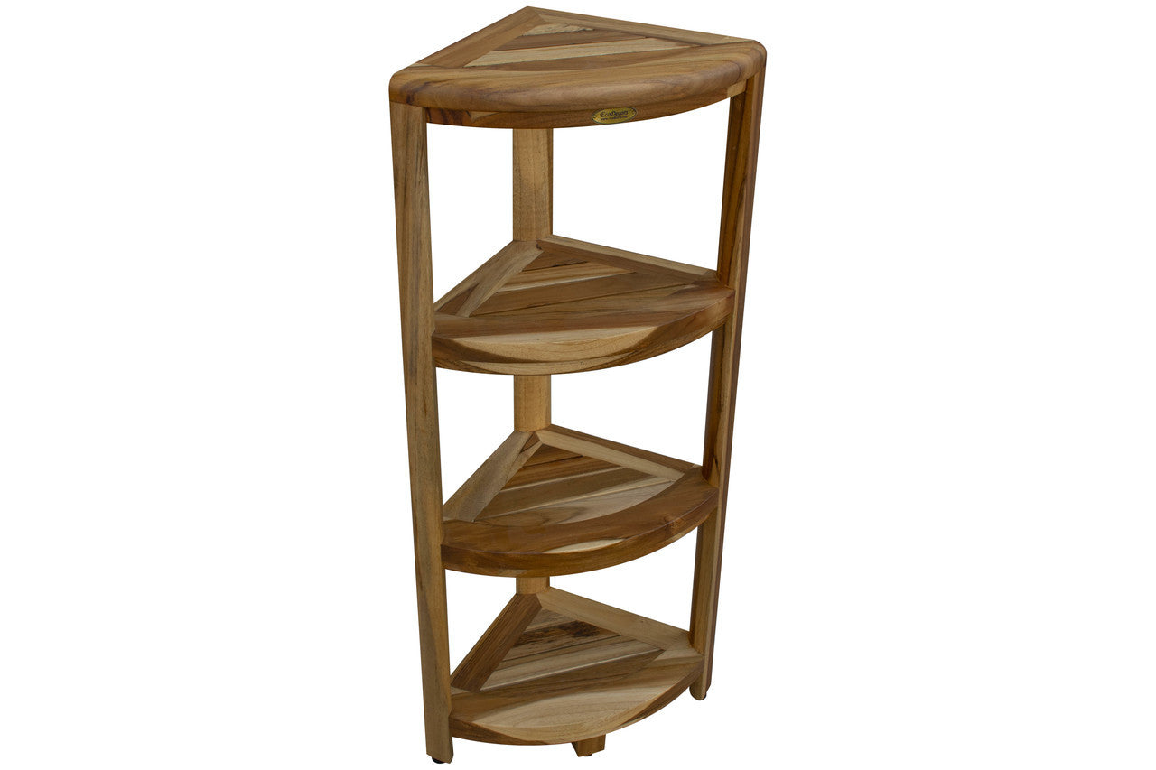 EcoDecors® SnazzyCorner® 38" Teak Wood 4-Tier Corner Shelf in EarthyTeak Finish