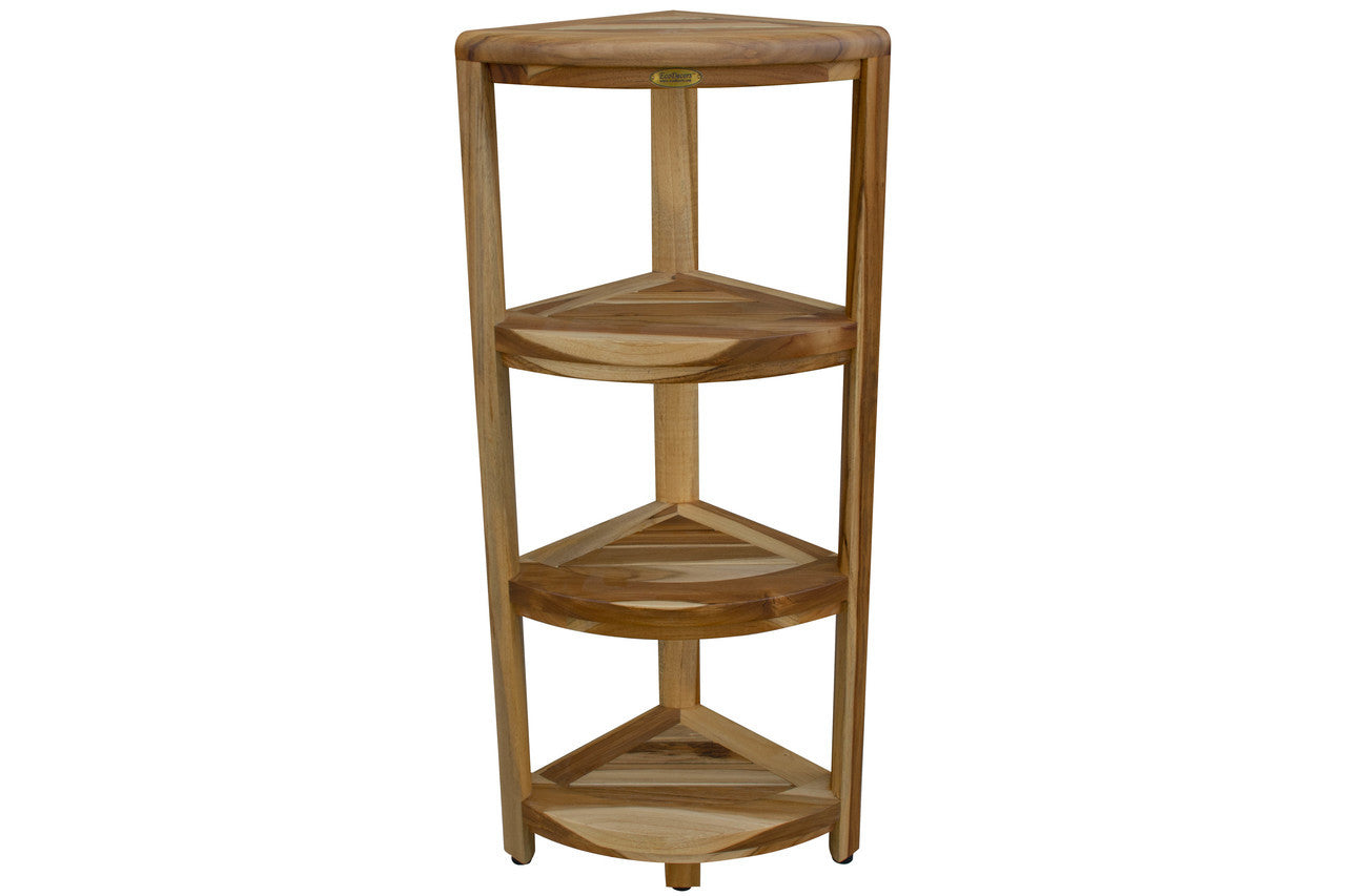 EcoDecors® SnazzyCorner® 38" Teak Wood 4-Tier Corner Shelf in EarthyTeak Finish