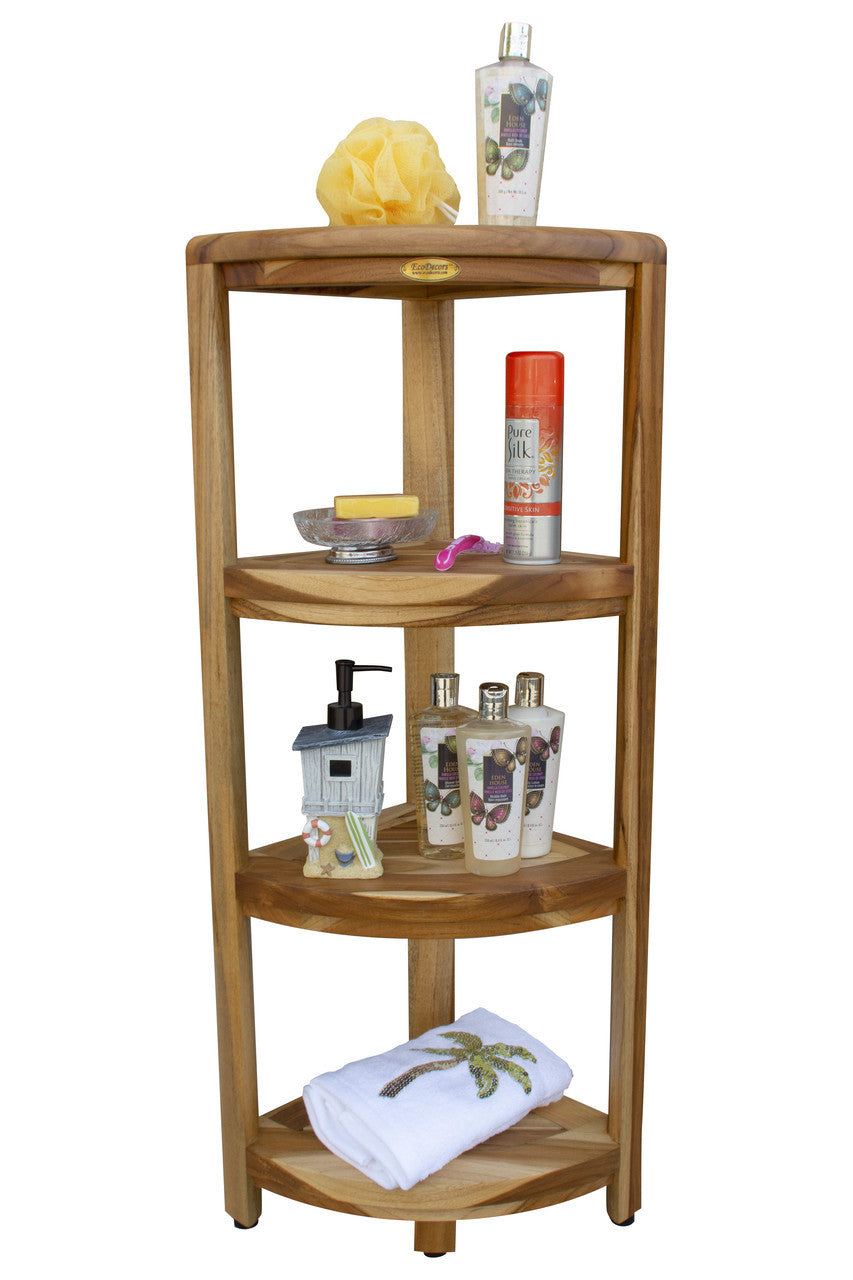 EcoDecors® SnazzyCorner® 38" Teak Wood 4-Tier Corner Shelf in EarthyTeak Finish