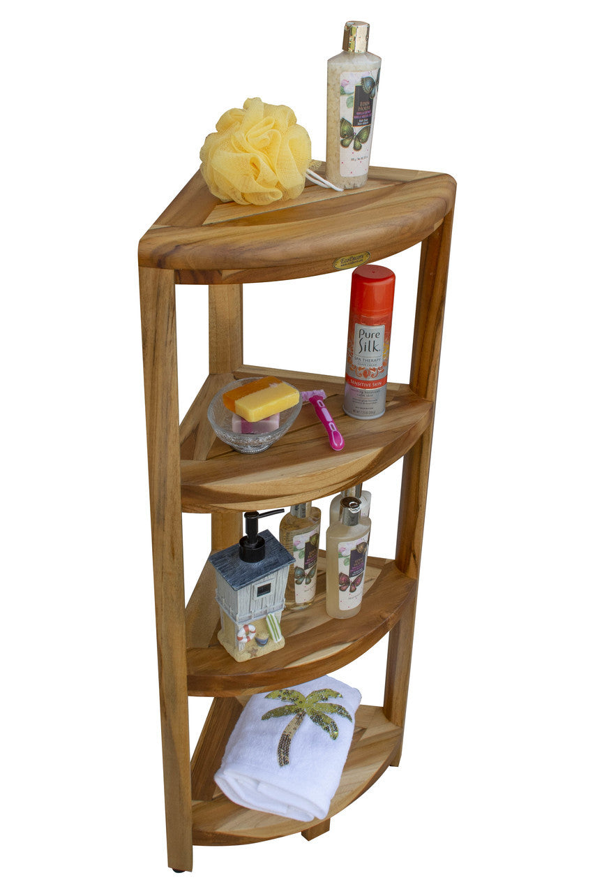 EcoDecors® SnazzyCorner® 38" Teak Wood 4-Tier Corner Shelf in EarthyTeak Finish