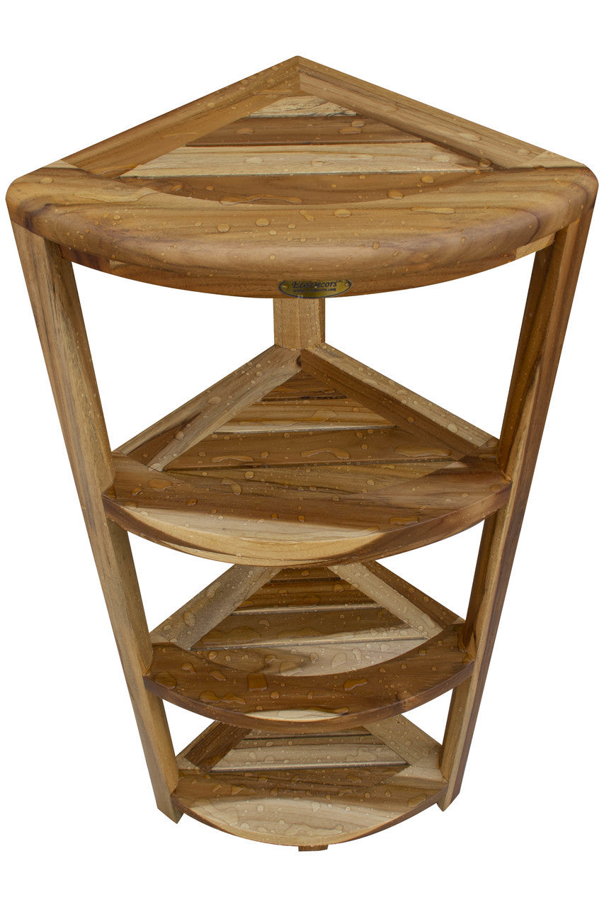 EcoDecors® SnazzyCorner® 38" Teak Wood 4-Tier Corner Shelf in EarthyTeak Finish