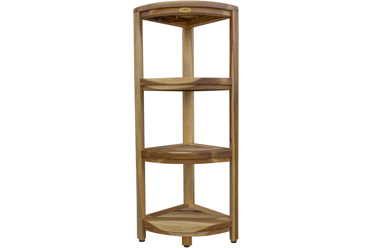 EcoDecors® SnazzyCorner® 38" Teak Wood 4-Tier Corner Shelf in EarthyTeak Finish