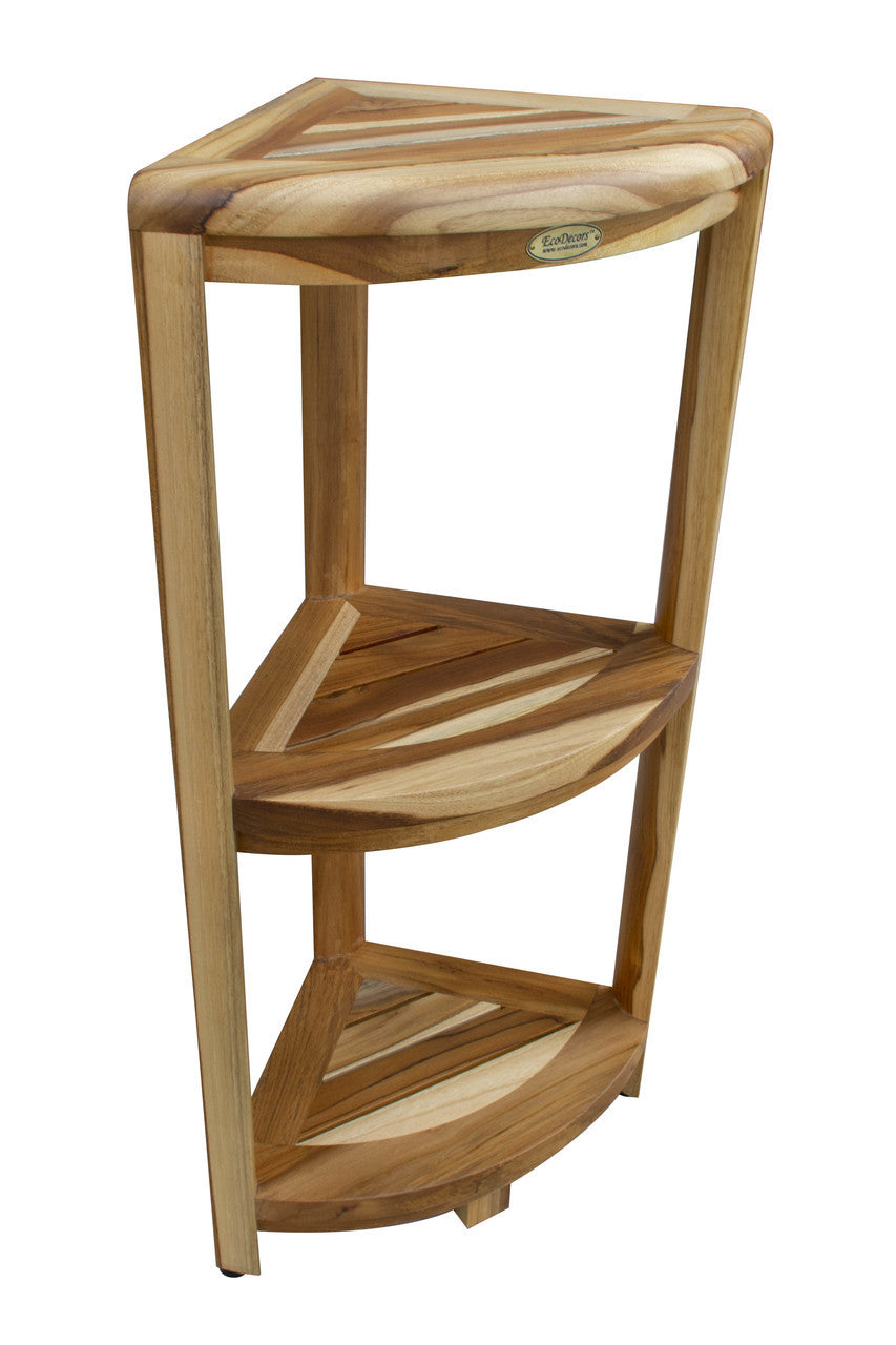 EcoDecors® SnazzyCorner® 32" Teak Wood 3-Tier Corner Shelf in EarthyTeak Finish